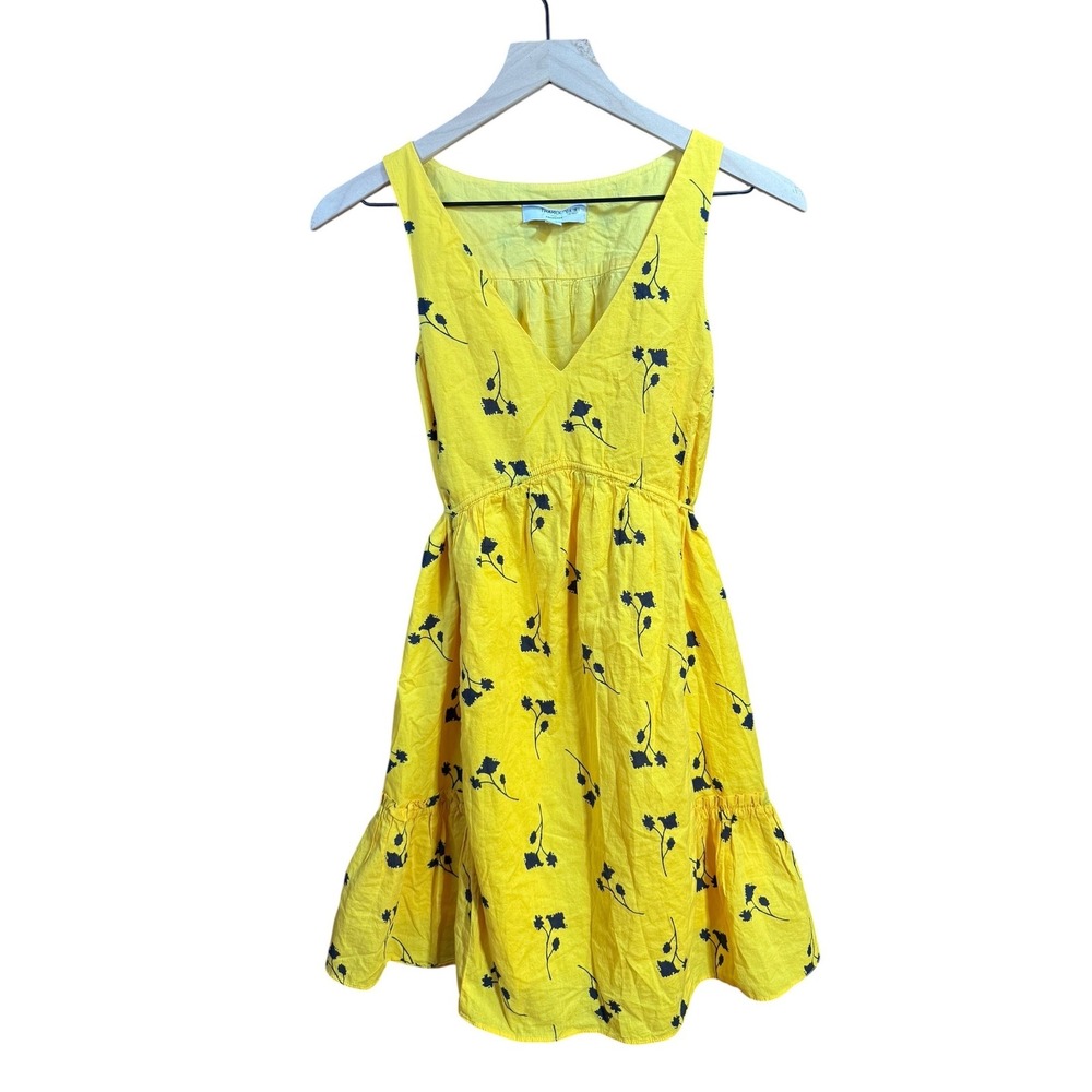 Thakoon Collective Yellow Floral‎ Ruffle Hem Mini Dress Cotton Womens Size small